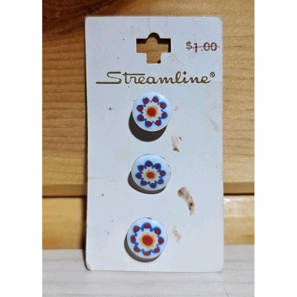 Streamline Card 3 Matching CANDY Millefiori Buttons 3/5”  ITALY Flower